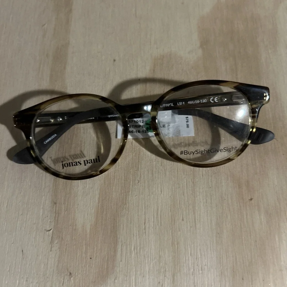 Jonas Paul Paul Paige Striped Maple Eyeglasses Frame 46-16-130 NWT